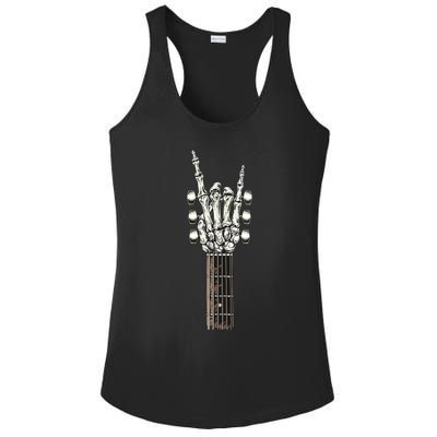 Rock On Guitar Neck With A Sweet Rock Roll Skeleton Hand Ladies PosiCharge Competitor Racerback Tank