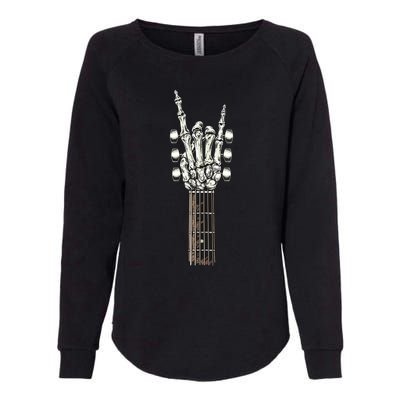 Rock On Guitar Neck With A Sweet Rock Roll Skeleton Hand Womens California Wash Sweatshirt