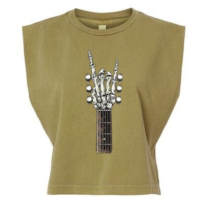 Rock On Guitar Neck With A Sweet Rock Roll Skeleton Hand Garment-Dyed Women's Muscle Tee