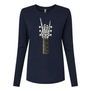 Rock On Guitar Neck With A Sweet Rock Roll Skeleton Hand Womens Cotton Relaxed Long Sleeve T-Shirt