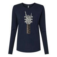 Rock On Guitar Neck With A Sweet Rock Roll Skeleton Hand Womens Cotton Relaxed Long Sleeve T-Shirt