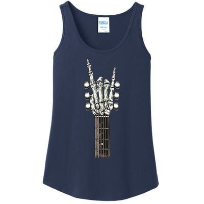 Rock On Guitar Neck With A Sweet Rock Roll Skeleton Hand Ladies Essential Tank