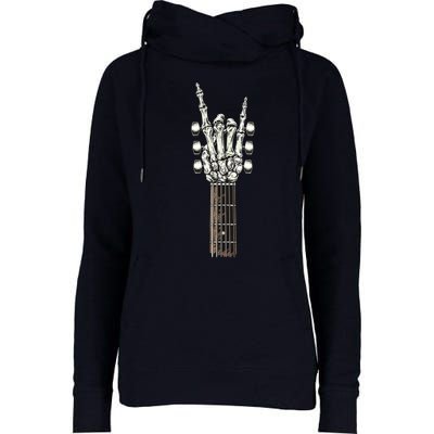 Rock On Guitar Neck With A Sweet Rock Roll Skeleton Hand Womens Funnel Neck Pullover Hood