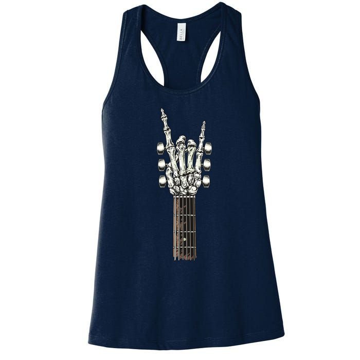 Rock On Guitar Neck With A Sweet Rock Roll Skeleton Hand Women's Racerback Tank