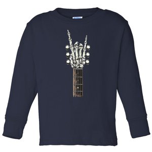 Rock On Guitar Neck With A Sweet Rock Roll Skeleton Hand Toddler Long Sleeve Shirt