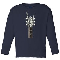 Rock On Guitar Neck With A Sweet Rock Roll Skeleton Hand Toddler Long Sleeve Shirt