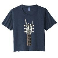 Rock On Guitar Neck With A Sweet Rock Roll Skeleton Hand Women's Crop Top Tee