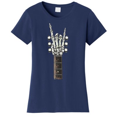 Rock On Guitar Neck With A Sweet Rock Roll Skeleton Hand Women's T-Shirt