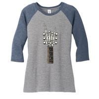 Rock On Guitar Neck With A Sweet Rock Roll Skeleton Hand Women's Tri-Blend 3/4-Sleeve Raglan Shirt