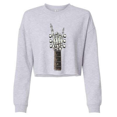 Rock On Guitar Neck With A Sweet Rock Roll Skeleton Hand Cropped Pullover Crew