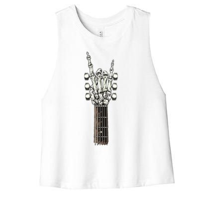 Rock On Guitar Neck With A Sweet Rock Roll Skeleton Hand Women's Racerback Cropped Tank