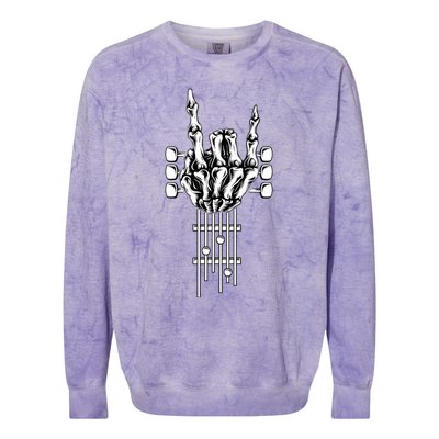 Rock On Guitar Neck Rock & Roll Halloween Skeleton Hand Colorblast Crewneck Sweatshirt