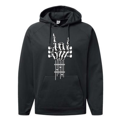 Rock On Guitar Neck Rock & Roll Halloween Skeleton Hand Performance Fleece Hoodie