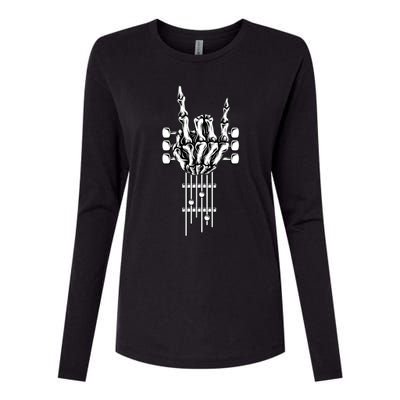 Rock On Guitar Neck Rock & Roll Halloween Skeleton Hand Womens Cotton Relaxed Long Sleeve T-Shirt