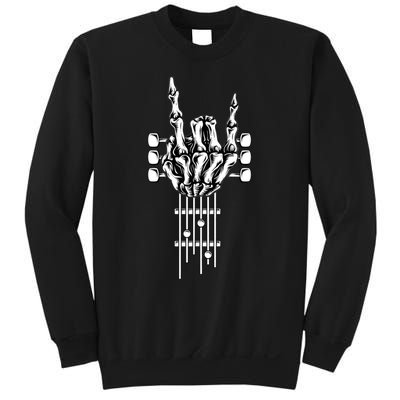 Rock On Guitar Neck Rock & Roll Halloween Skeleton Hand Sweatshirt