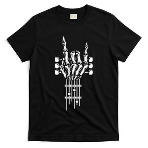 Rock On Guitar Neck Rock & Roll Halloween Skeleton Hand T-Shirt