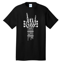 Rock On Guitar Neck Rock & Roll Halloween Skeleton Hand Tall T-Shirt