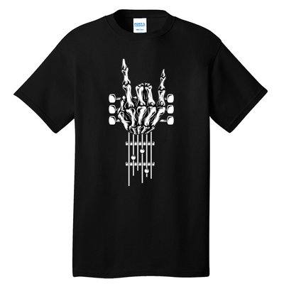 Rock On Guitar Neck Rock & Roll Halloween Skeleton Hand Tall T-Shirt