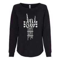 Rock On Guitar Neck Rock & Roll Halloween Skeleton Hand Womens California Wash Sweatshirt