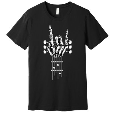 Rock On Guitar Neck Rock & Roll Halloween Skeleton Hand Premium T-Shirt