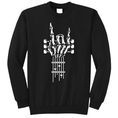 Rock On Guitar Neck Rock & Roll Halloween Skeleton Hand Tall Sweatshirt