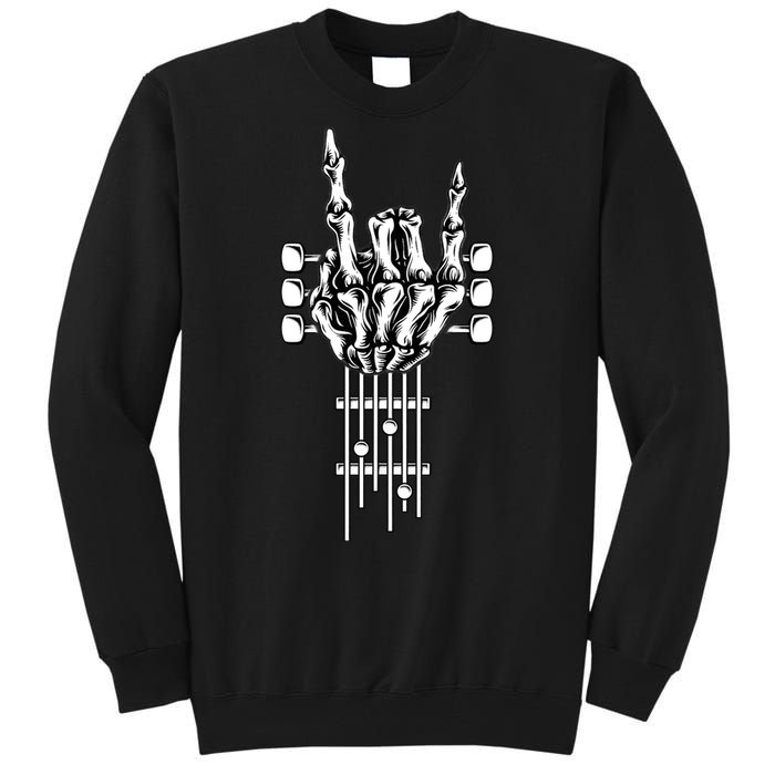 Rock On Guitar Neck Rock & Roll Halloween Skeleton Hand Tall Sweatshirt