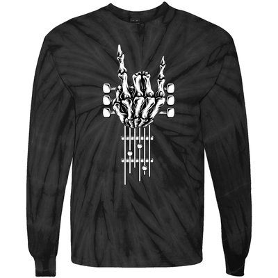 Rock On Guitar Neck Rock & Roll Halloween Skeleton Hand Tie-Dye Long Sleeve Shirt