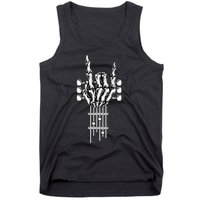 Rock On Guitar Neck Rock & Roll Halloween Skeleton Hand Tank Top