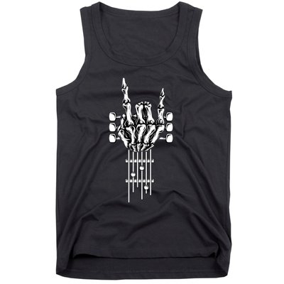 Rock On Guitar Neck Rock & Roll Halloween Skeleton Hand Tank Top