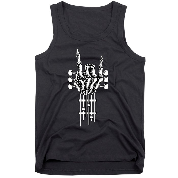 Rock On Guitar Neck Rock & Roll Halloween Skeleton Hand Tank Top