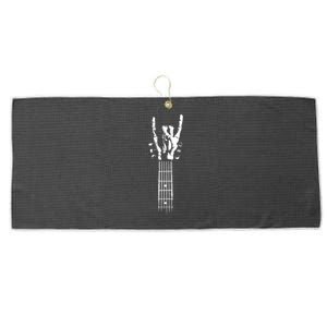 Rock On Guitar Neck With A Sweet Rock And Roll Skeleton Hand Gift Large Microfiber Waffle Golf Towel