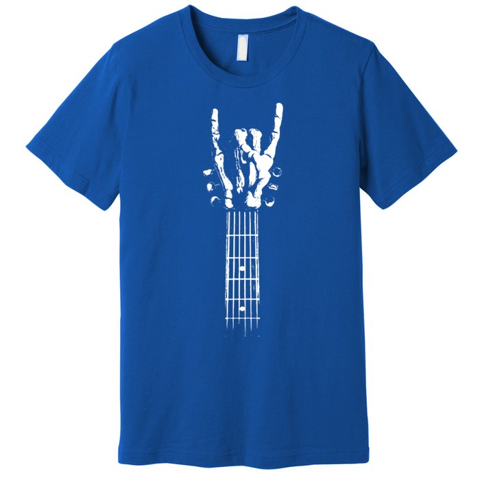 Rock On Guitar Neck With A Sweet Rock And Roll Skeleton Hand Gift Premium T-Shirt