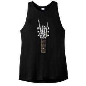 Rock On Guitar Neck Rock & Roll Halloween Skeleton Hand Ladies PosiCharge Tri-Blend Wicking Tank