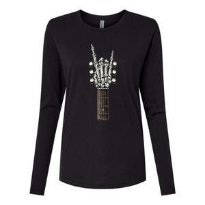 Rock On Guitar Neck Rock & Roll Halloween Skeleton Hand Womens Cotton Relaxed Long Sleeve T-Shirt