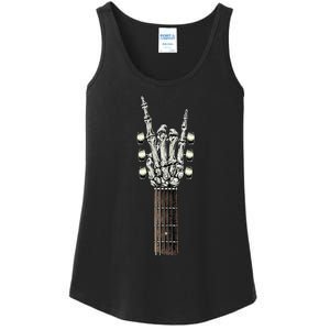 Rock On Guitar Neck Rock & Roll Halloween Skeleton Hand Ladies Essential Tank