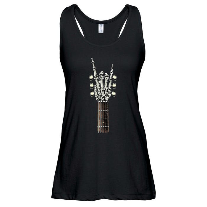 Rock On Guitar Neck Rock & Roll Halloween Skeleton Hand Ladies Essential Flowy Tank