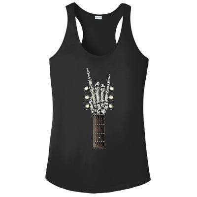 Rock On Guitar Neck Rock & Roll Halloween Skeleton Hand Ladies PosiCharge Competitor Racerback Tank