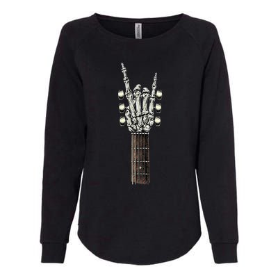 Rock On Guitar Neck Rock & Roll Halloween Skeleton Hand Womens California Wash Sweatshirt