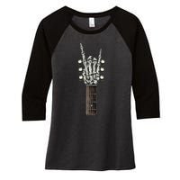 Rock On Guitar Neck Rock & Roll Halloween Skeleton Hand Women's Tri-Blend 3/4-Sleeve Raglan Shirt