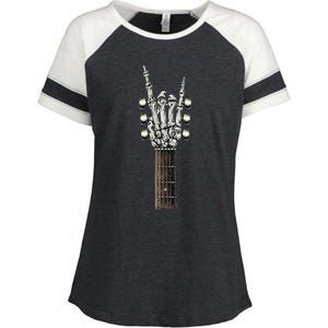 Rock On Guitar Neck Rock & Roll Halloween Skeleton Hand Enza Ladies Jersey Colorblock Tee