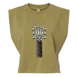 Rock On Guitar Neck Rock & Roll Halloween Skeleton Hand Garment-Dyed Women's Muscle Tee