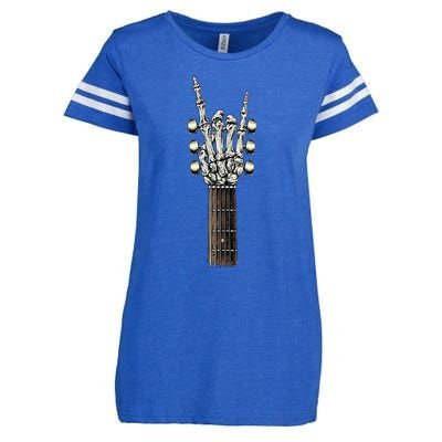 Rock On Guitar Neck Rock & Roll Halloween Skeleton Hand Enza Ladies Jersey Football T-Shirt