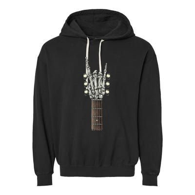 Rock On Guitar Neck With A Sweet Rock & Roll Skeleton Hand Garment-Dyed Fleece Hoodie