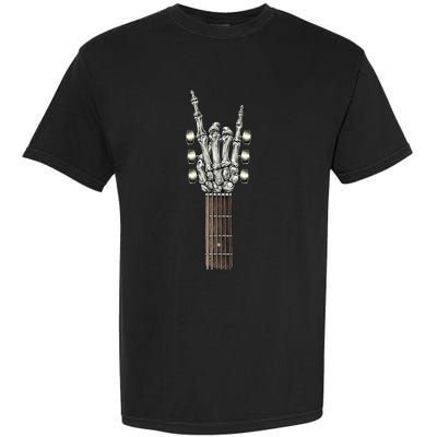 Rock On Guitar Neck With A Sweet Rock & Roll Skeleton Hand Garment-Dyed Heavyweight T-Shirt