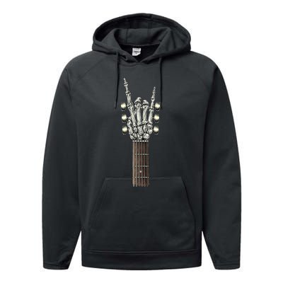 Rock On Guitar Neck With A Sweet Rock & Roll Skeleton Hand Performance Fleece Hoodie