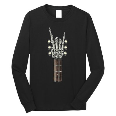 Rock On Guitar Neck With A Sweet Rock & Roll Skeleton Hand Long Sleeve Shirt