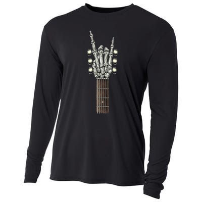 Rock On Guitar Neck With A Sweet Rock & Roll Skeleton Hand Cooling Performance Long Sleeve Crew