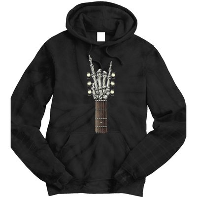 Rock On Guitar Neck With A Sweet Rock & Roll Skeleton Hand Tie Dye Hoodie