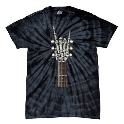 Rock On Guitar Neck With A Sweet Rock & Roll Skeleton Hand Tie-Dye T-Shirt