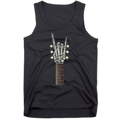 Rock On Guitar Neck With A Sweet Rock & Roll Skeleton Hand Tank Top